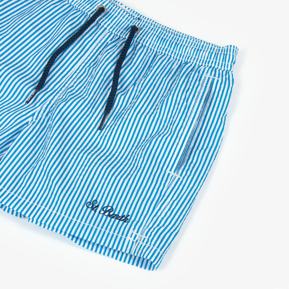 MC2 Saint Barth-شورت سباحة سيرساكر مقلم لون أزرق للأولاد | Childrensalon