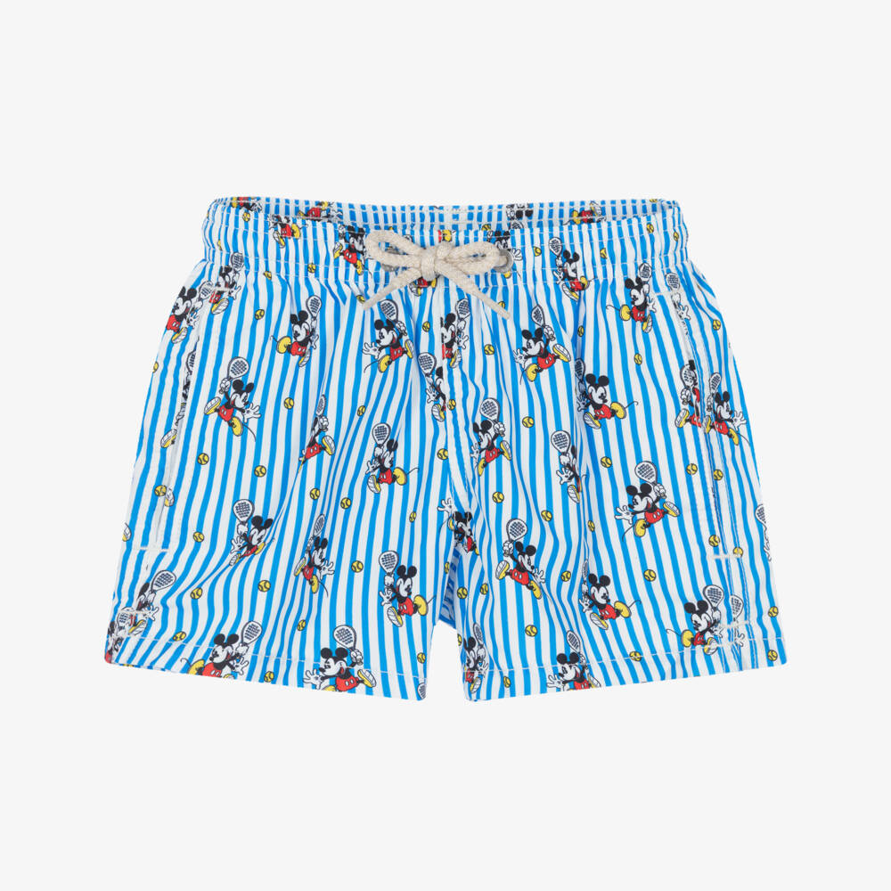 MC2 Saint Barth-Boys Blue Striped Mickey Mouse Swim Shorts | Childrensalon