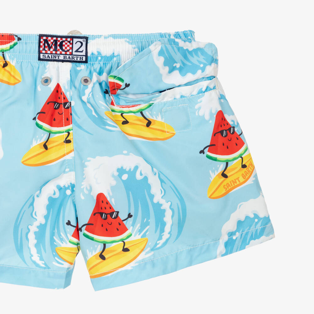 MC2 Saint Barth-Boys Blue Surfing Watermelon Print Swim Shorts | Childrensalon