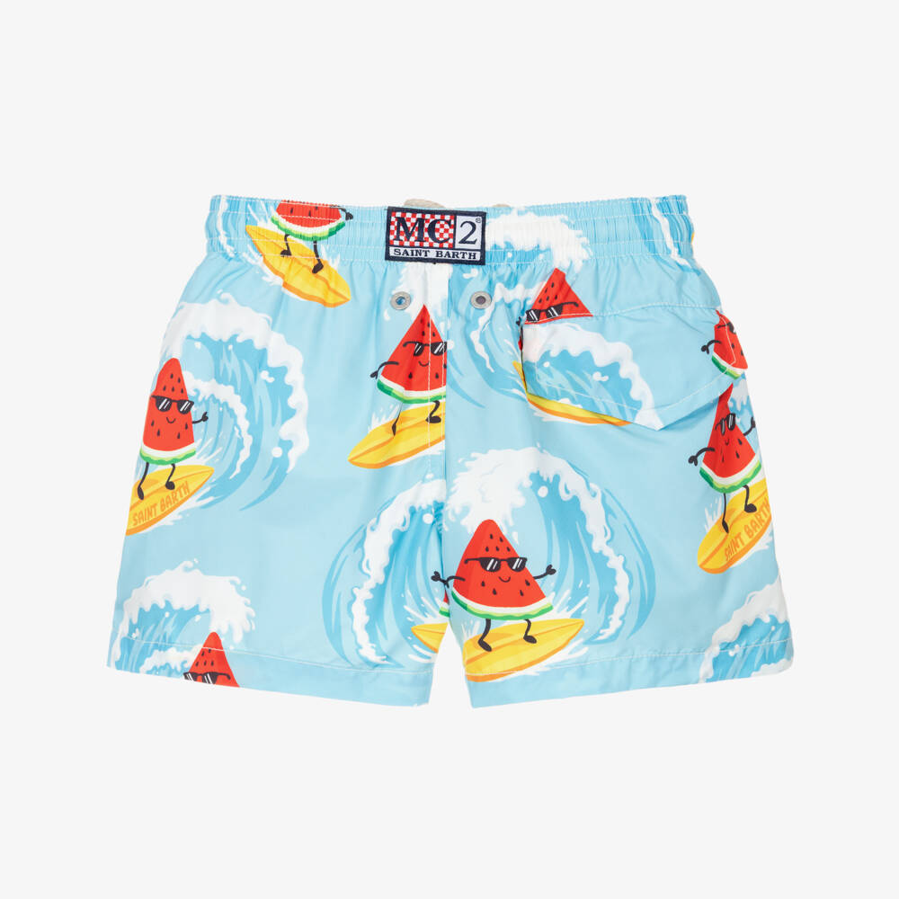 MC2 Saint Barth-Boys Blue Surfing Watermelon Print Swim Shorts | Childrensalon