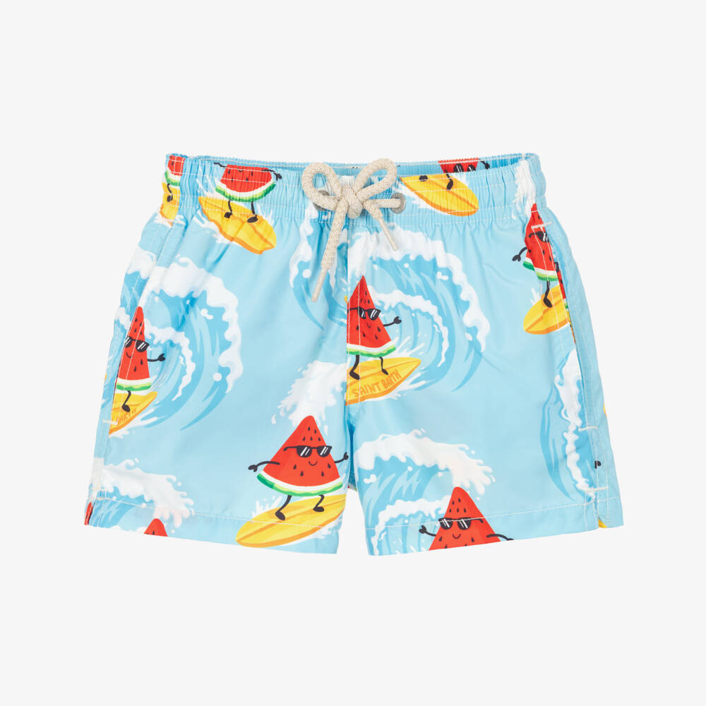 MC2 Saint Barth-Boys Blue Surfing Watermelon Print Swim Shorts | Childrensalon
