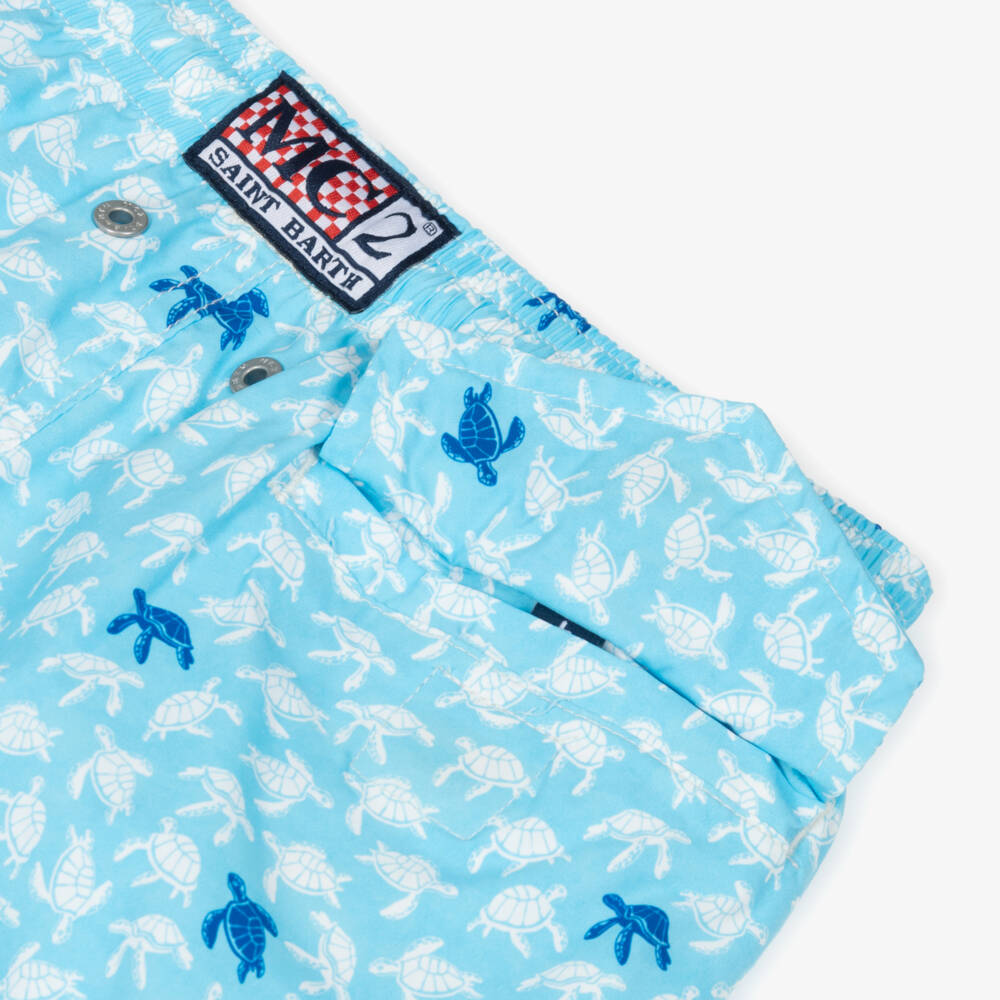 MC2 Saint Barth-Boys Blue Turtle Print Swim Shorts | Childrensalon