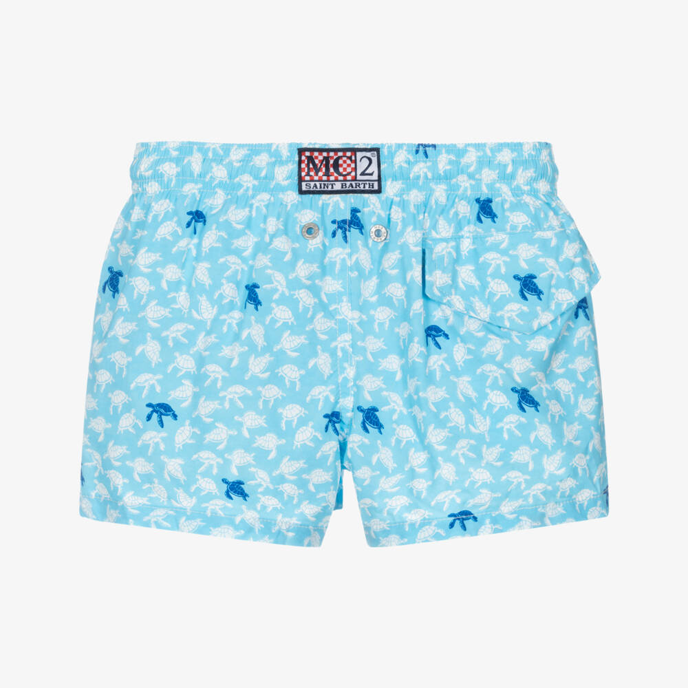 MC2 Saint Barth-Boys Blue Turtle Print Swim Shorts | Childrensalon