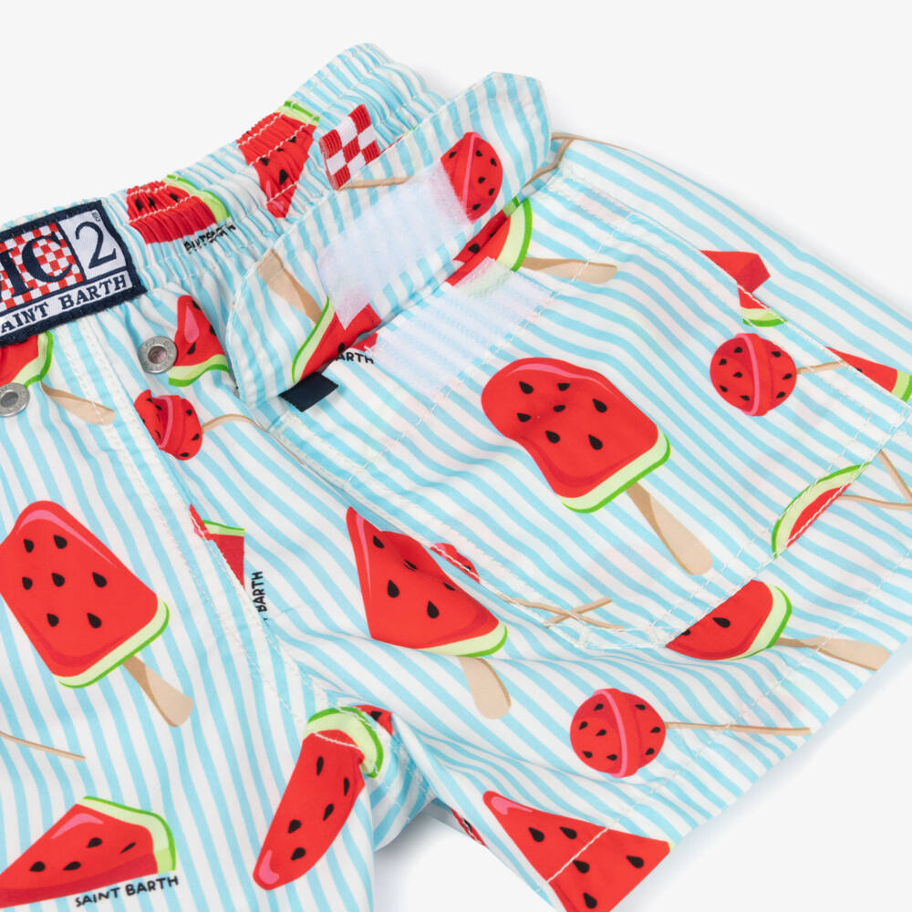 MC2 Saint Barth-Голубые плавки-шорты в полоску с арбузами для мальчиков | Childrensalon