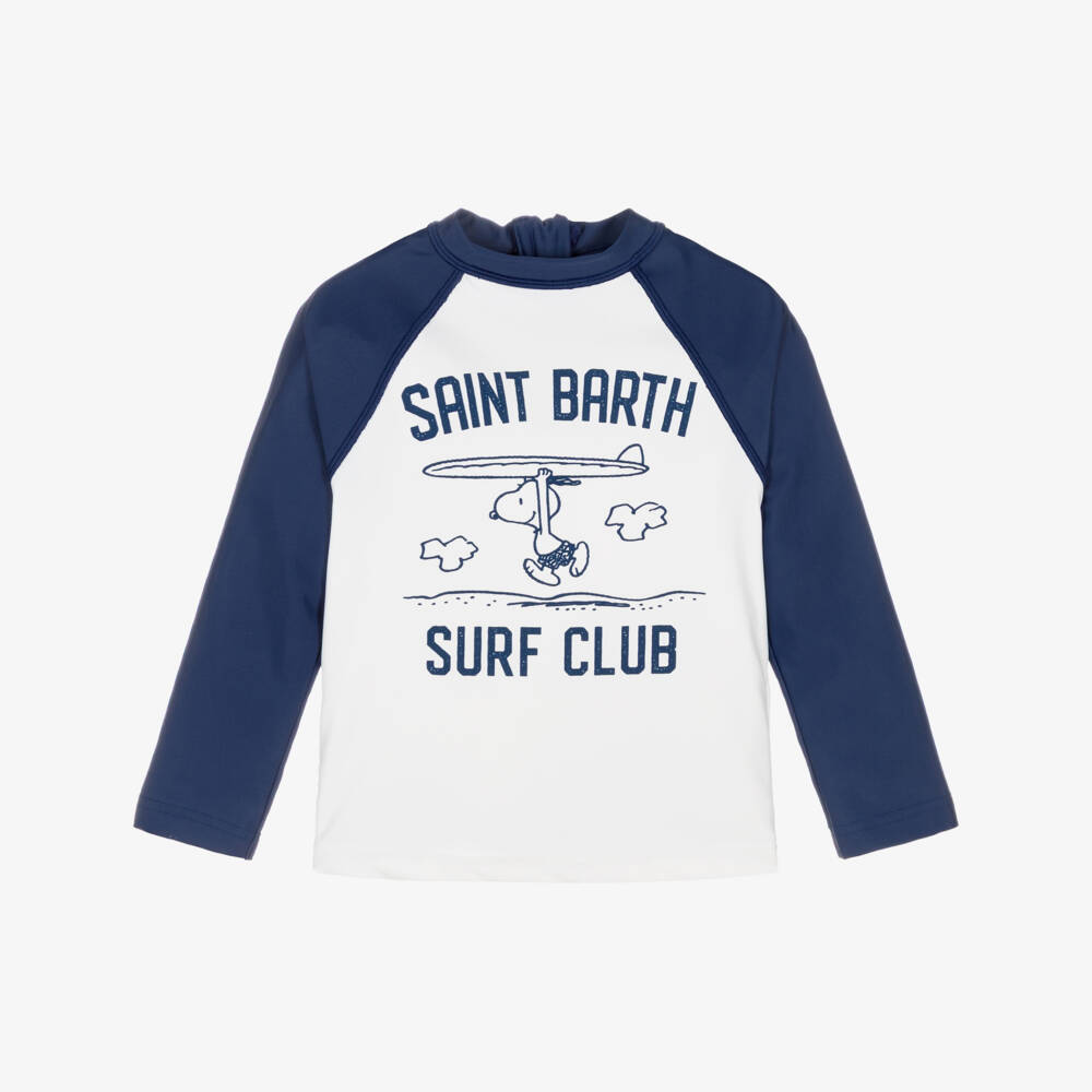 MC2 Saint Barth-Boys Blue & White Snoopy Print Swim Top (UPF50+) | Childrensalon