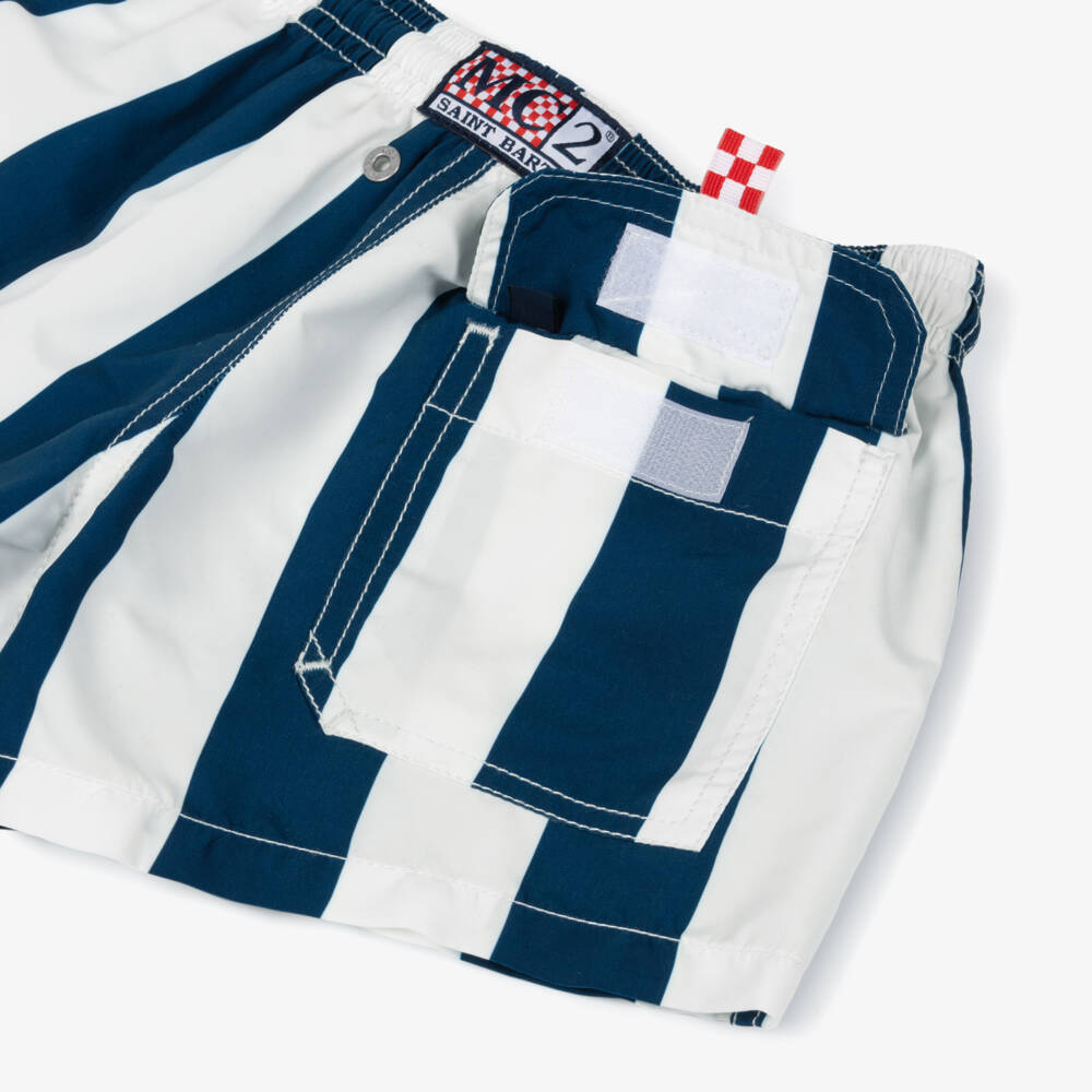 MC2 Saint Barth-Boys Blue & White Striped Swim Shorts | Childrensalon