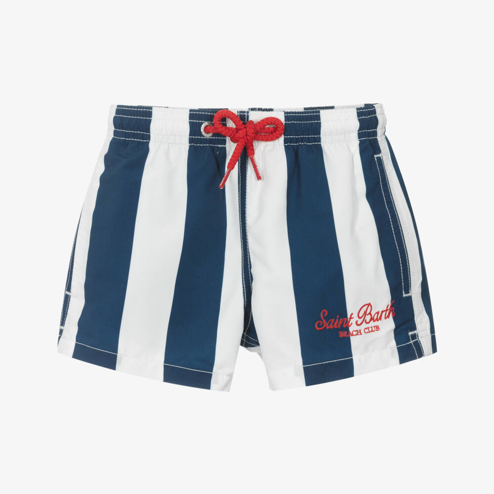 MC2 Saint Barth-Boys Blue & White Striped Swim Shorts | Childrensalon