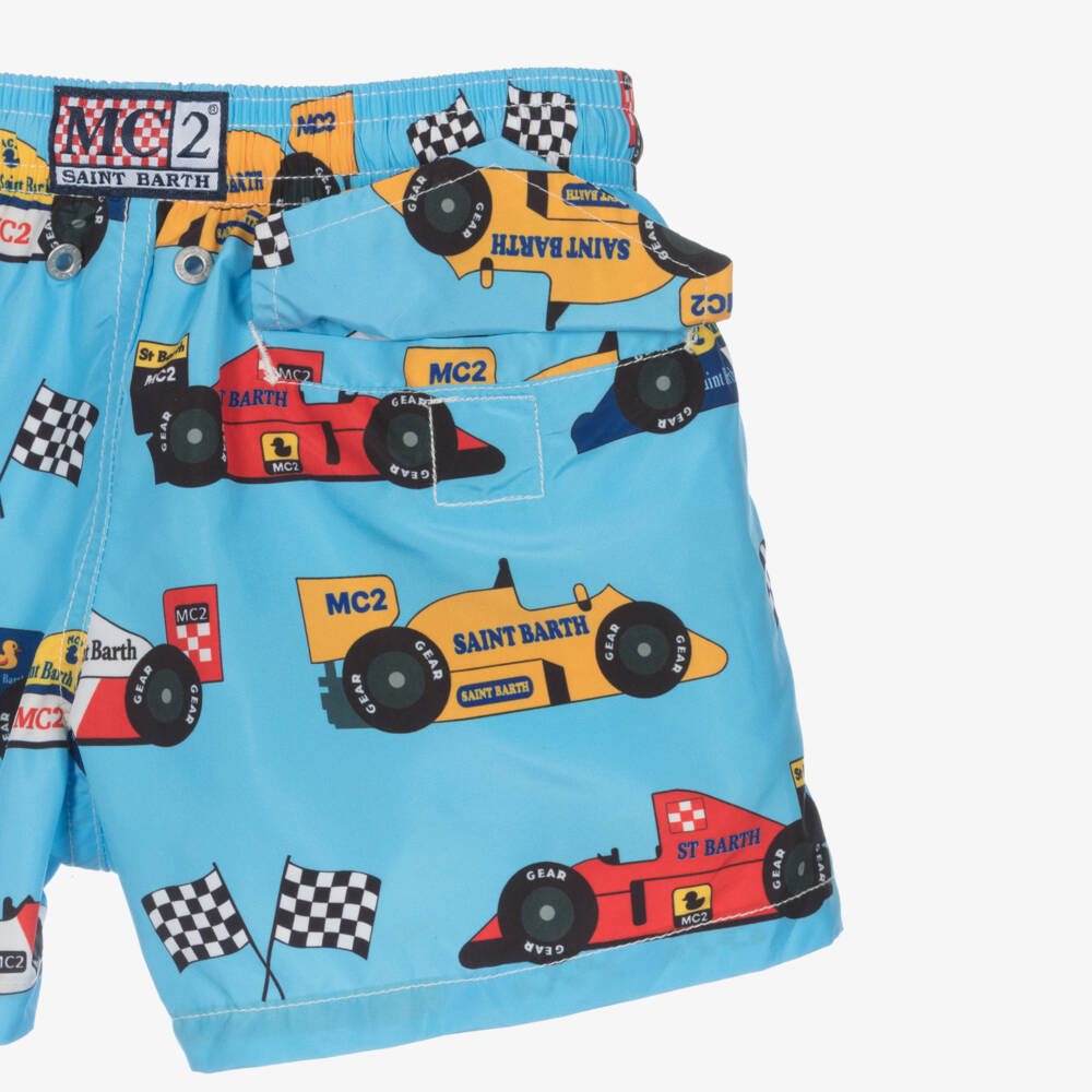 MC2 Saint Barth-Boys Bright Blue Racing Cars Swim Shorts | Childrensalon