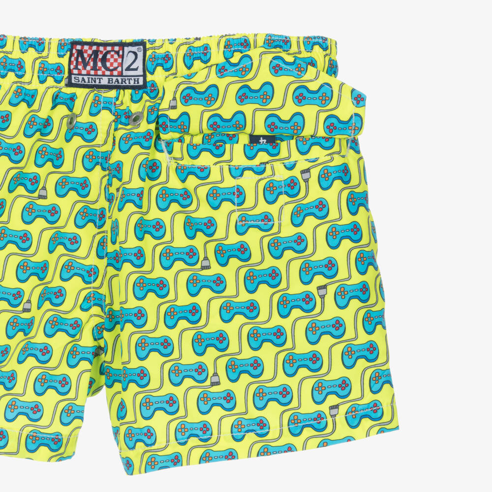 MC2 Saint Barth-Boys Bright Green Game Console Swim Shorts | Childrensalon