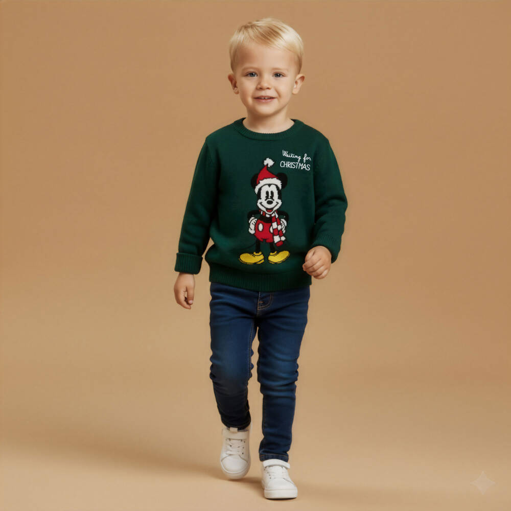 MC2 Saint Barth-Boys Forest Green Festive Mickey Knitted Sweater | Childrensalon