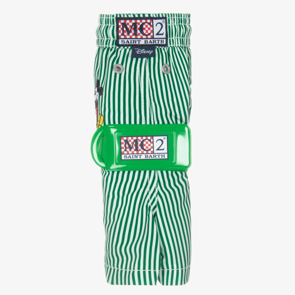 MC2 Saint Barth-Boys Green Striped Disney Swim Shorts | Childrensalon