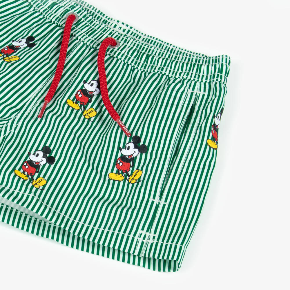 MC2 Saint Barth-Boys Green Striped Disney Swim Shorts | Childrensalon