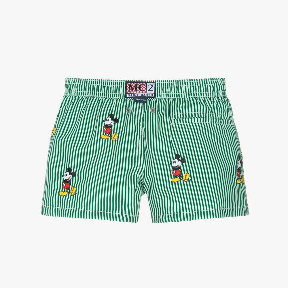 MC2 Saint Barth-Boys Green Striped Disney Swim Shorts | Childrensalon