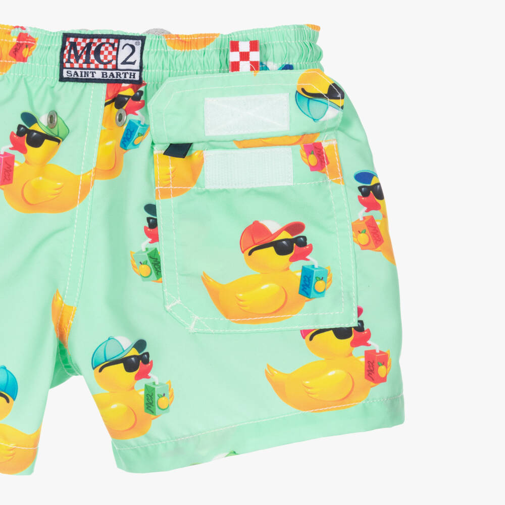 MC2 Saint Barth-Boys Light Green Rubber Duck Swim Shorts | Childrensalon