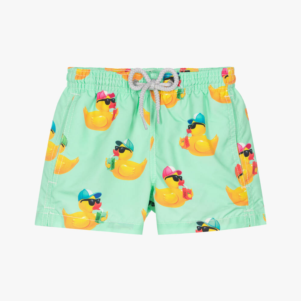 MC2 Saint Barth-Boys Light Green Rubber Duck Swim Shorts | Childrensalon