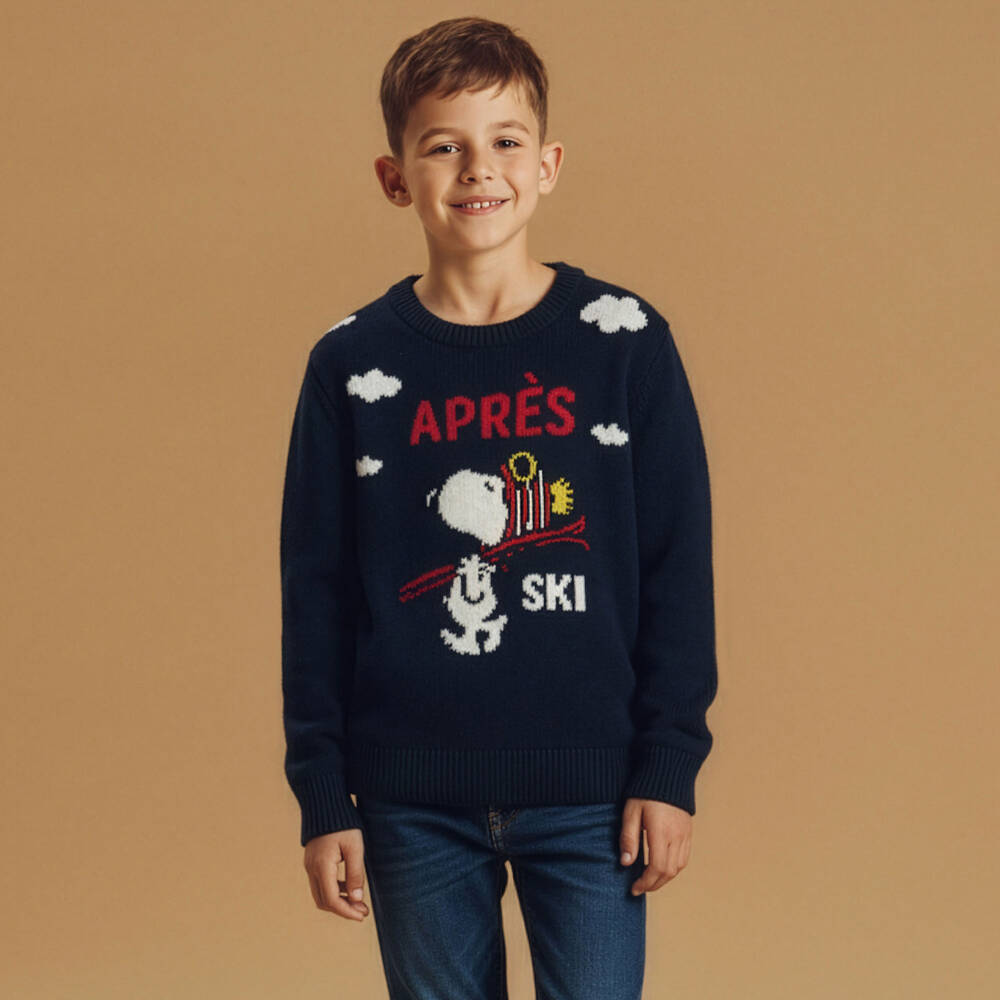MC2 Saint Barth-Boys Navy Blue Wool Knit Après Ski Snoopy Sweater | Childrensalon