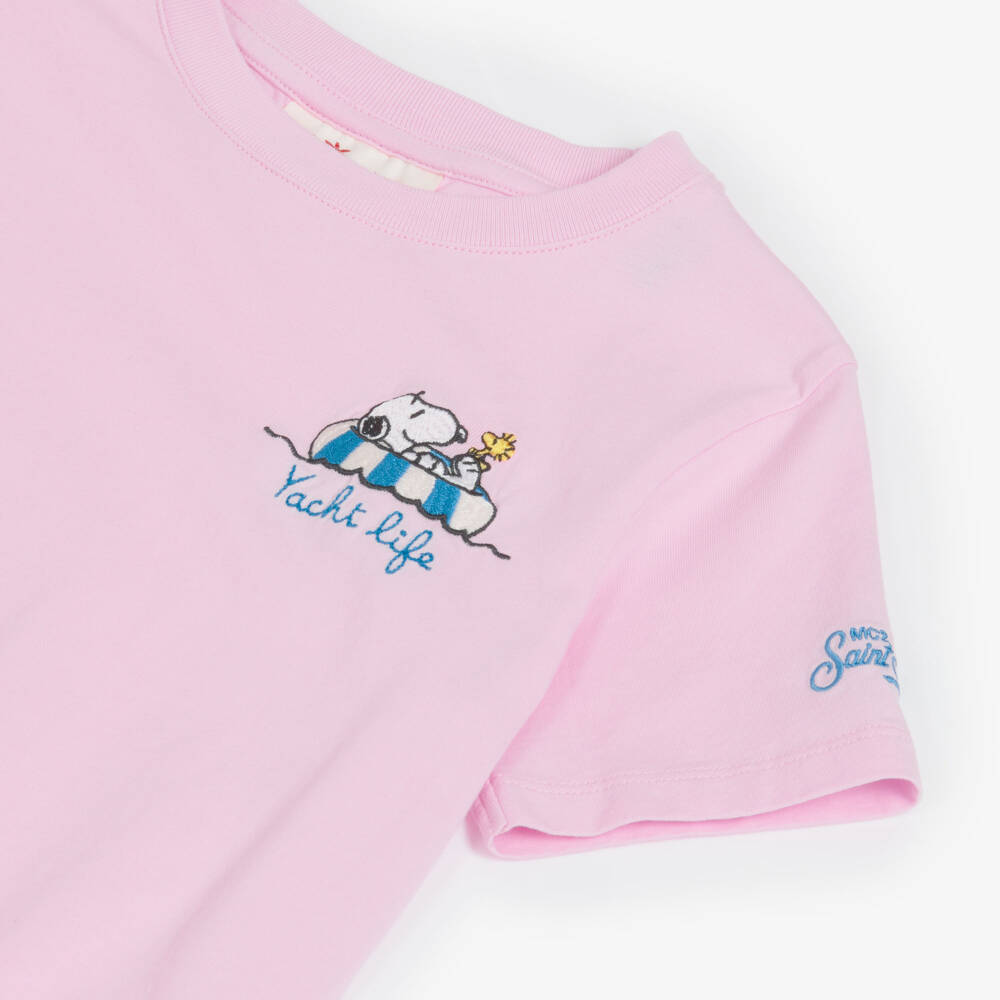 MC2 Saint Barth-Boys Pale Pink Organic Cotton Snoopy T-Shirt | Childrensalon