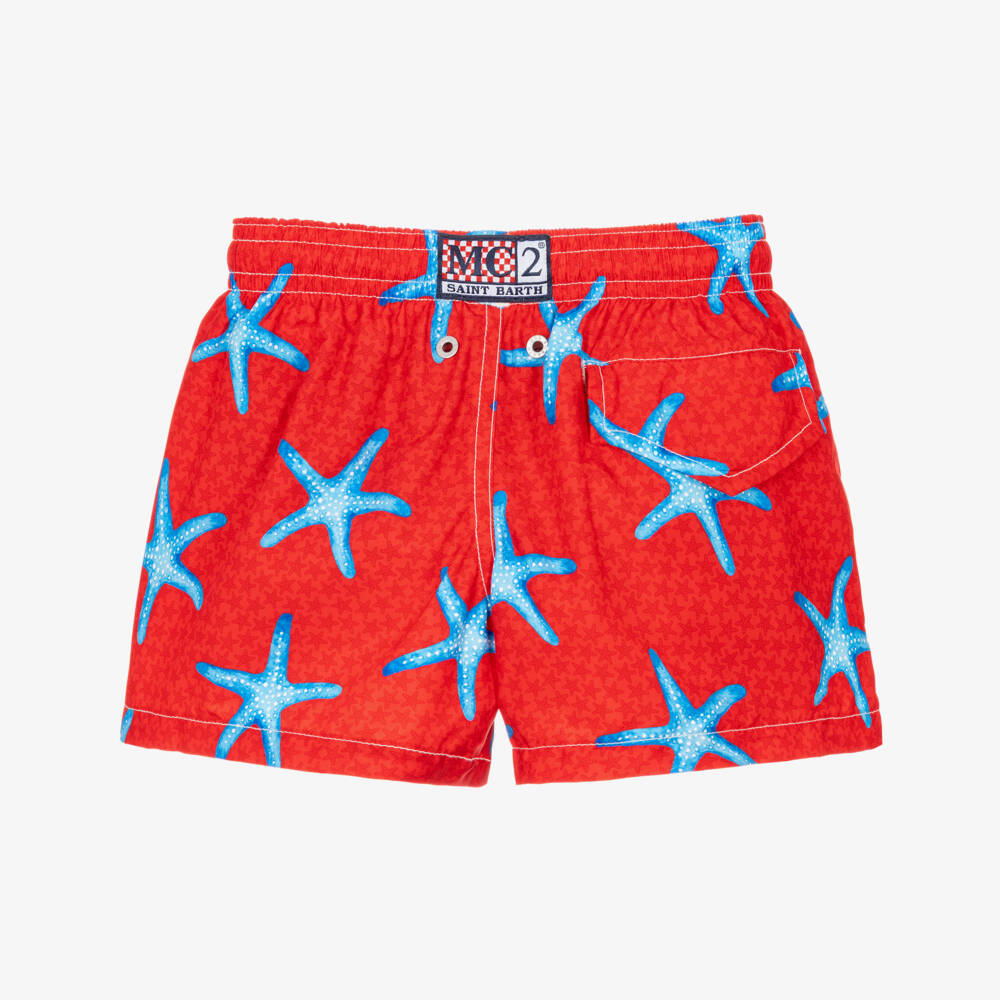 MC2 Saint Barth-Boys Red & Blue Starfish Print Swim Shorts | Childrensalon