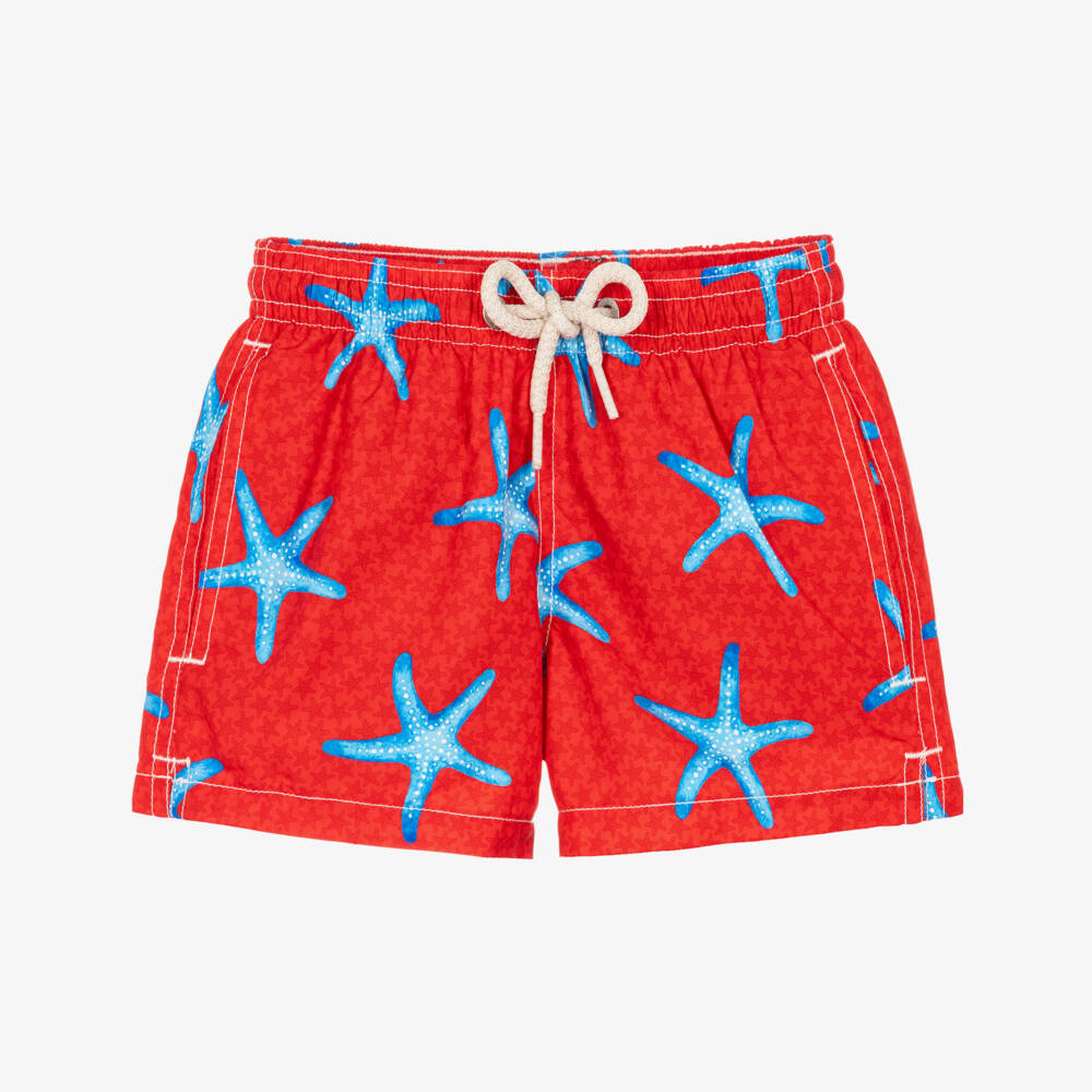 MC2 Saint Barth-Boys Red & Blue Starfish Print Swim Shorts | Childrensalon