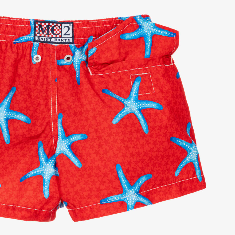 MC2 Saint Barth-Boys Red & Blue Starfish Print Swim Shorts | Childrensalon