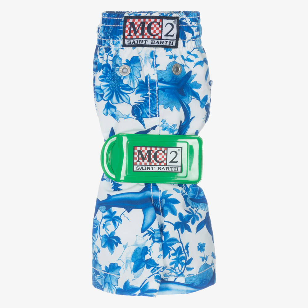 MC2 Saint Barth-Плавки-шорты бело-синие с принтом акул Рика Дика для мальчиков | Childrensalon