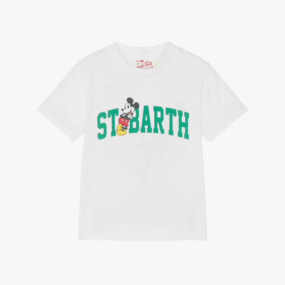 MC2 Saint Barth-Boys White Mickey Mouse T-Shirt in Organic Cotton | Childrensalon