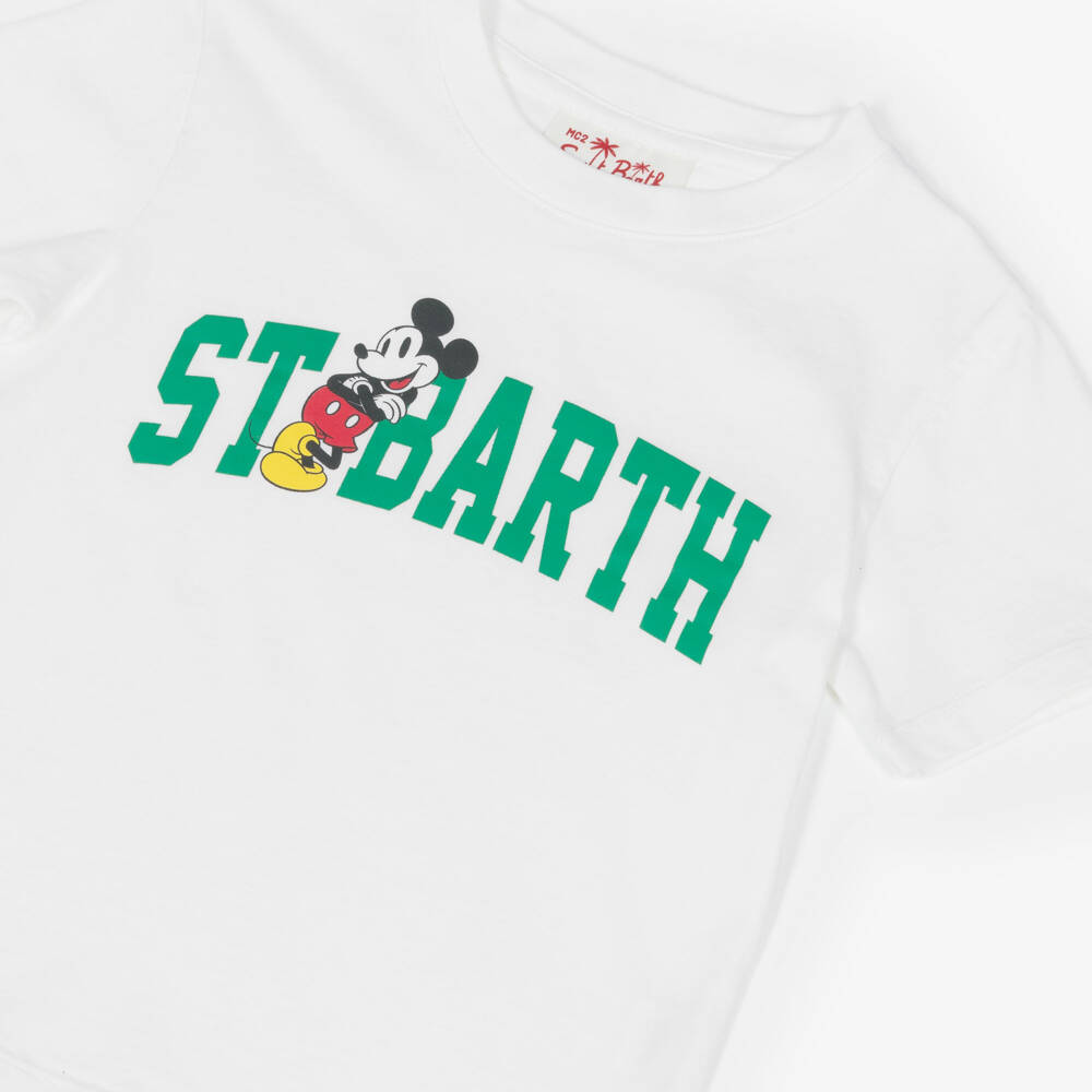 MC2 Saint Barth-Boys White Mickey Mouse T-Shirt in Organic Cotton | Childrensalon