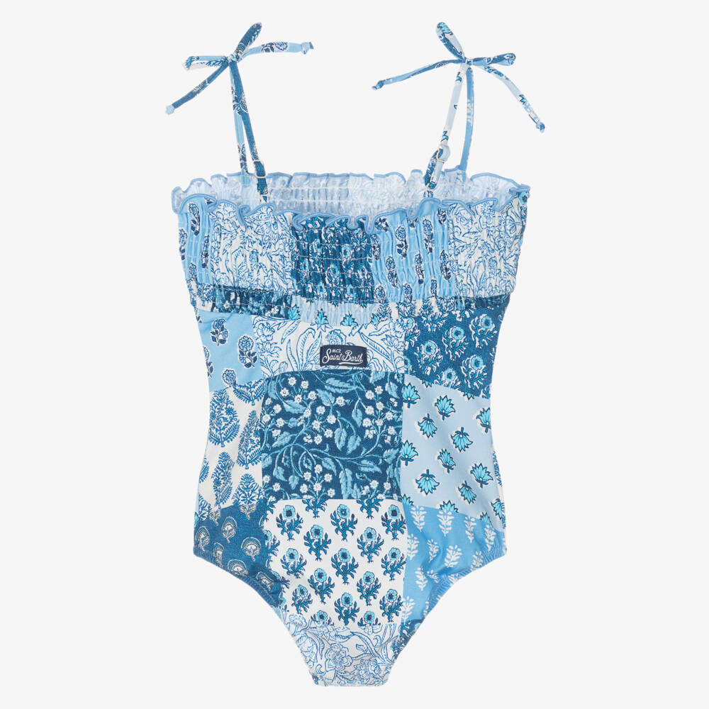 MC2 Saint Barth-Купальник синий с патчворк-принтом для девочек | Childrensalon