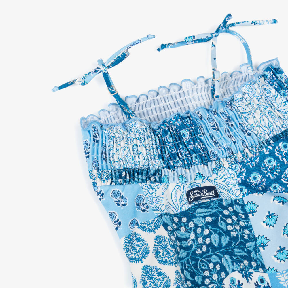 MC2 Saint Barth-Купальник синий с патчворк-принтом для девочек | Childrensalon