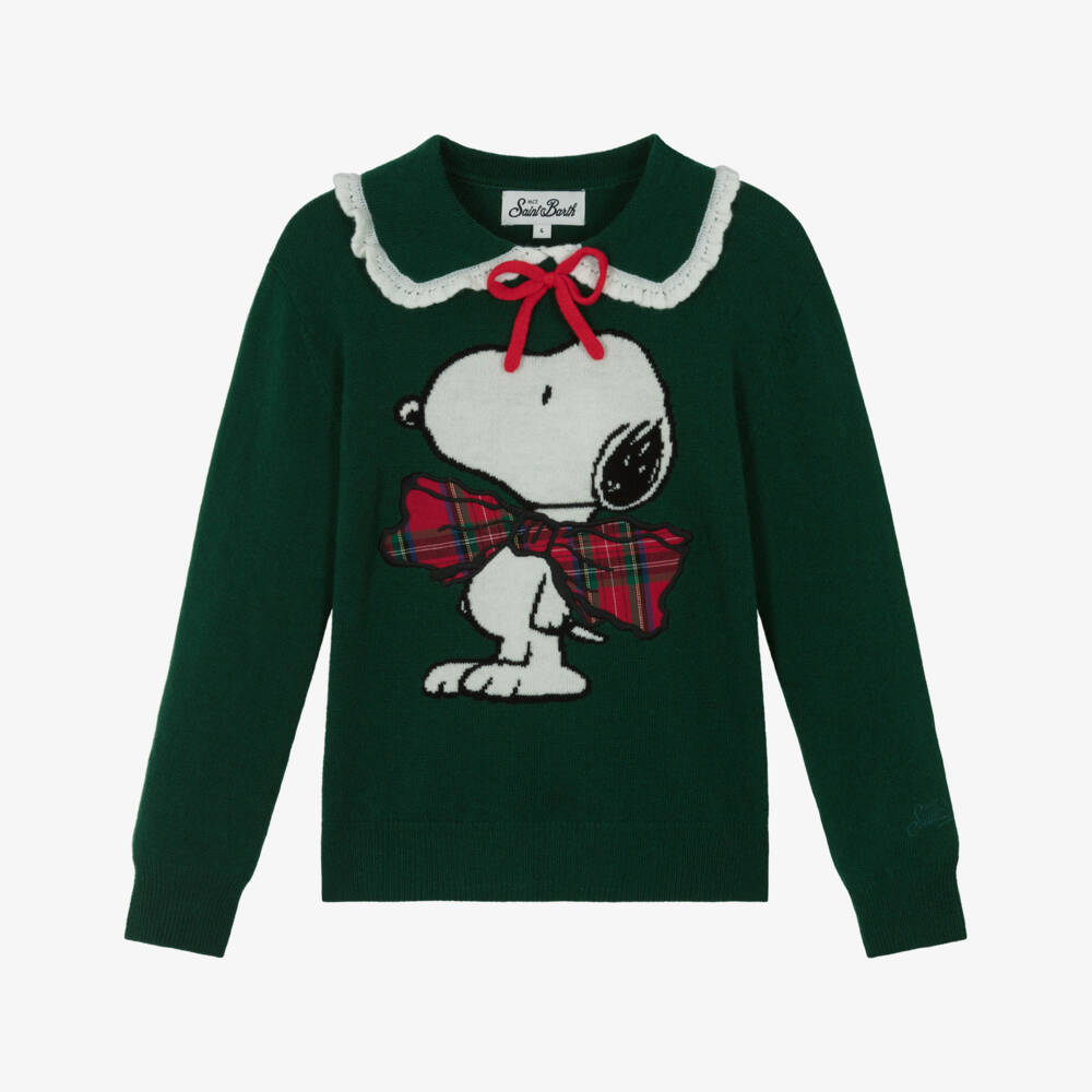 MC2 Saint Barth-بلوفر محبوك بتصميم سنوبي لون أخضر غامق للبنات | Childrensalon