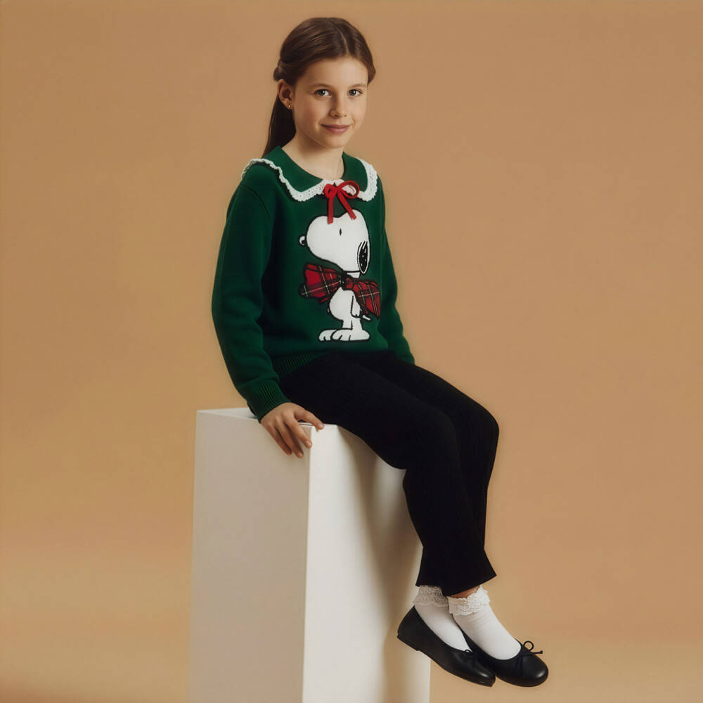 MC2 Saint Barth-Girls Forest Green Snoppy Knitted Sweater | Childrensalon