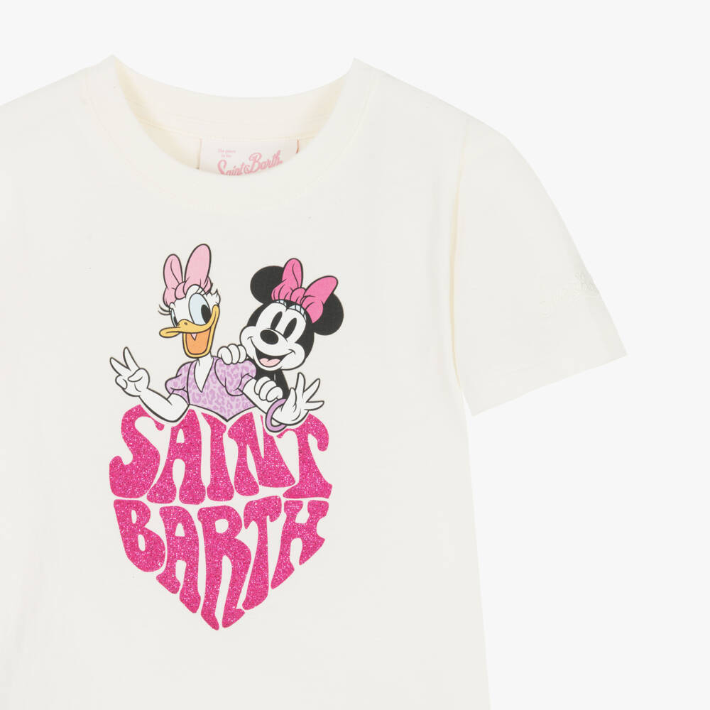 MC2 Saint Barth-Girls Ivory Cotton Minnie & Daisy T-Shirt | Childrensalon