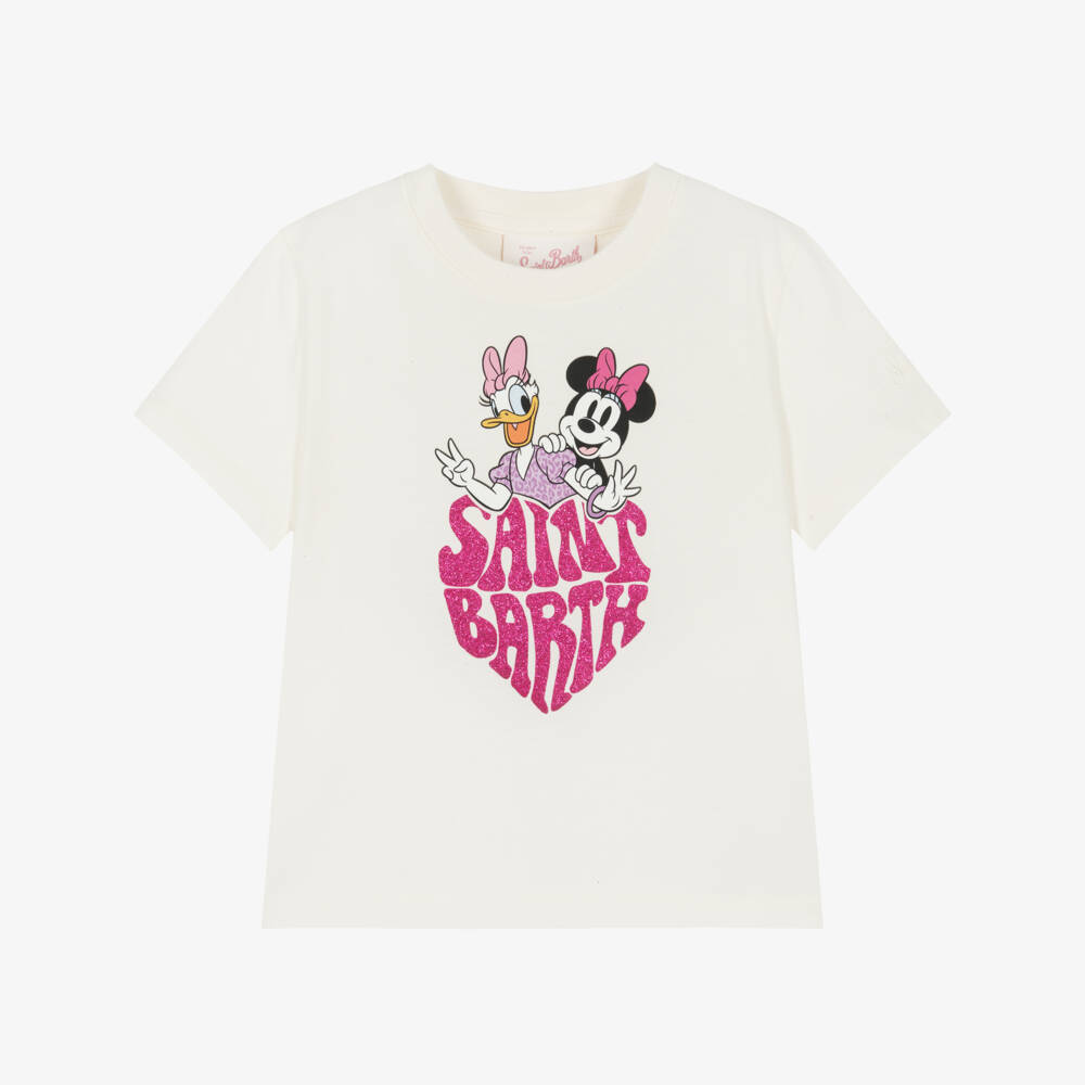MC2 Saint Barth-Girls Ivory Cotton Minnie & Daisy T-Shirt | Childrensalon
