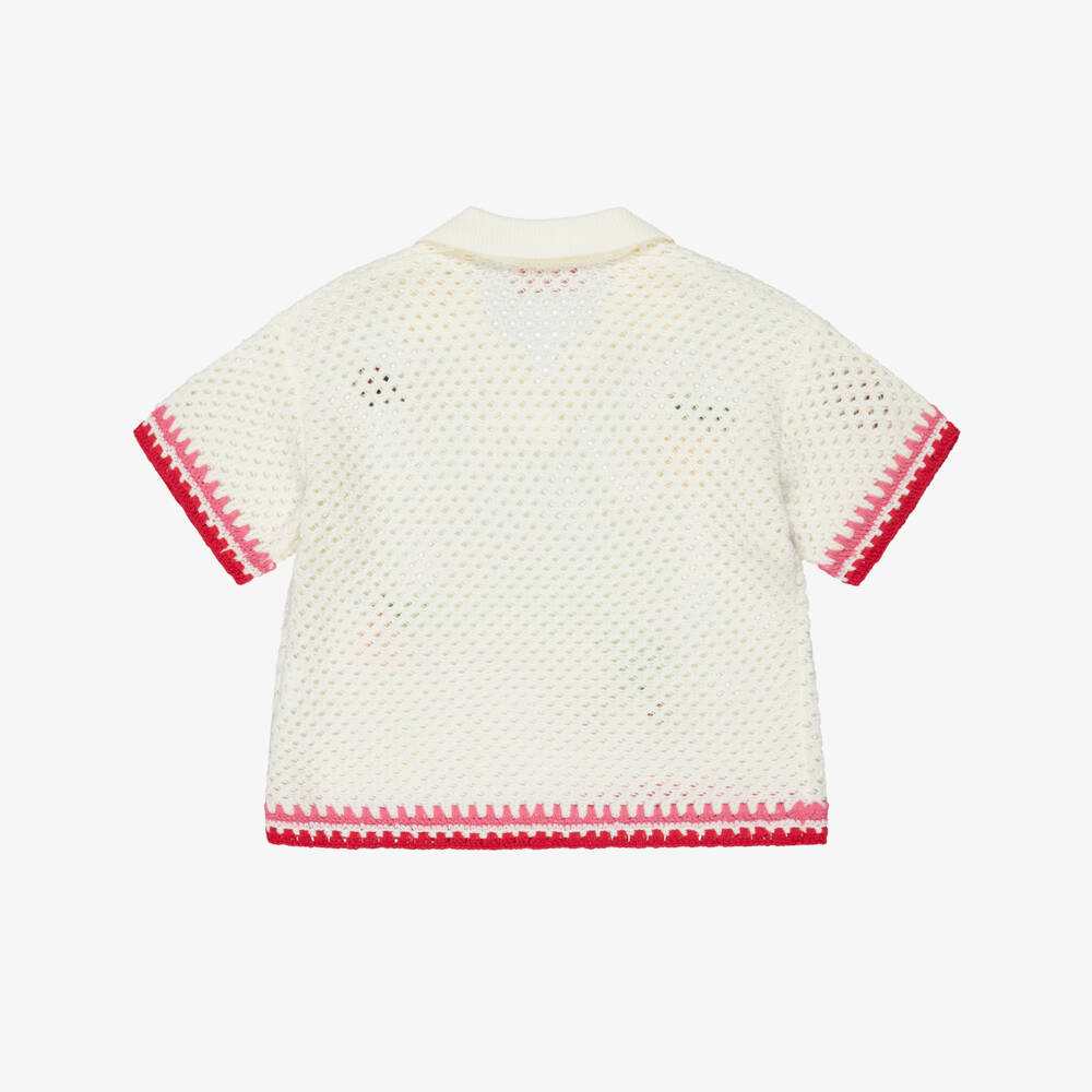 MC2 Saint Barth-Girls Ivory Crochet Knit Beach Top with Fruit Patches | Childrensalon