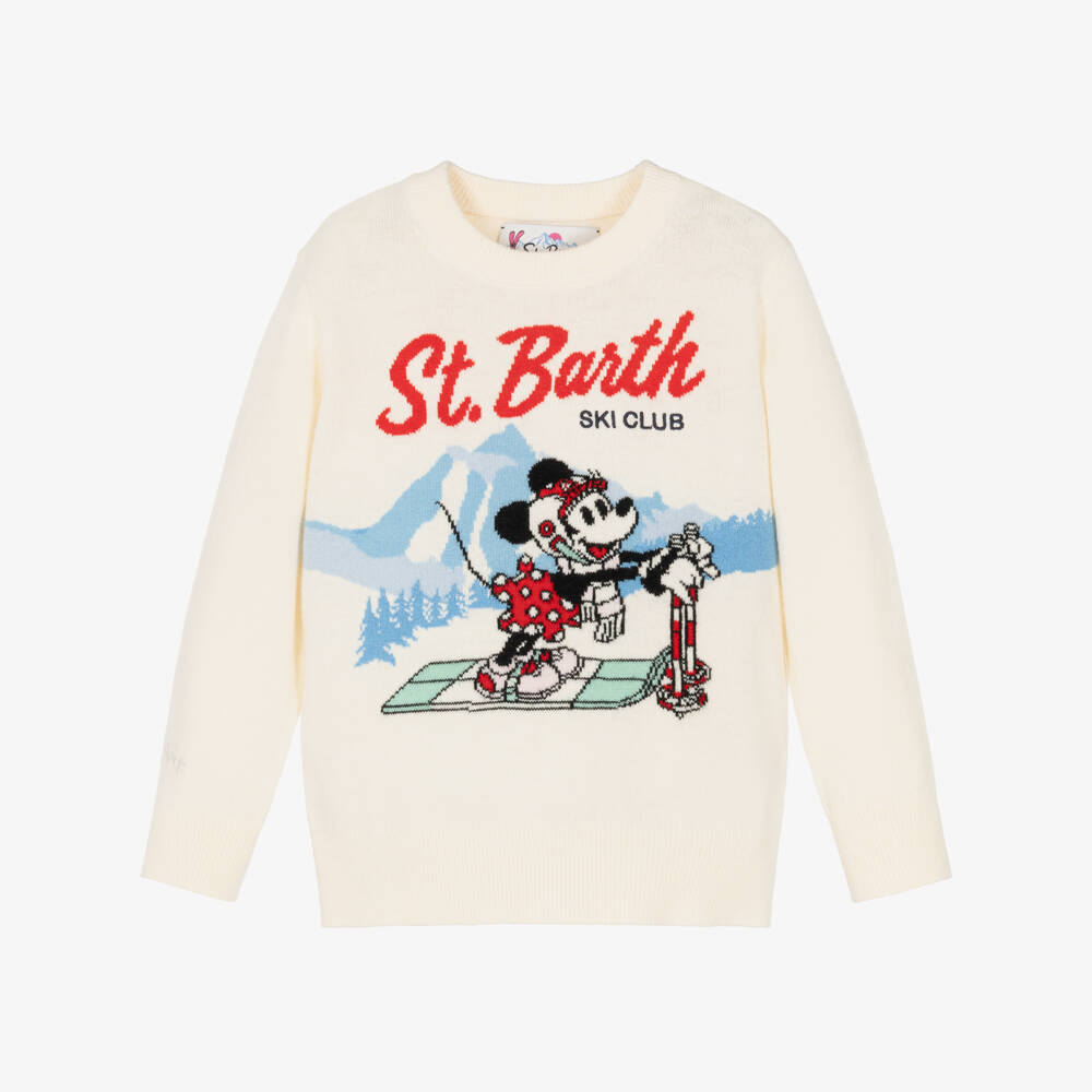 MC2 Saint Barth-Girls Ivory Minnie Mouse Ski Club Sweater | Childrensalon