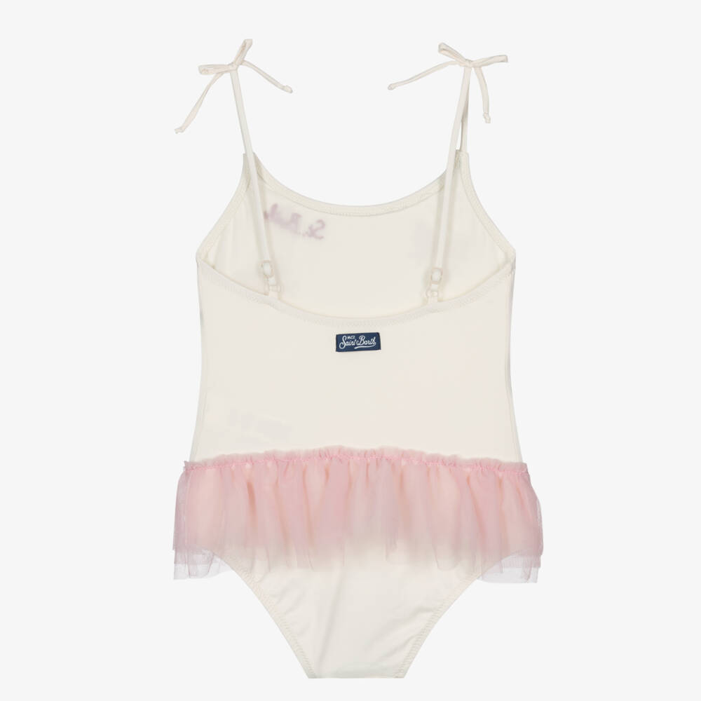 MC2 Saint Barth-Girls Ivory & Pink Glitter Bow Swimsuit | Childrensalon