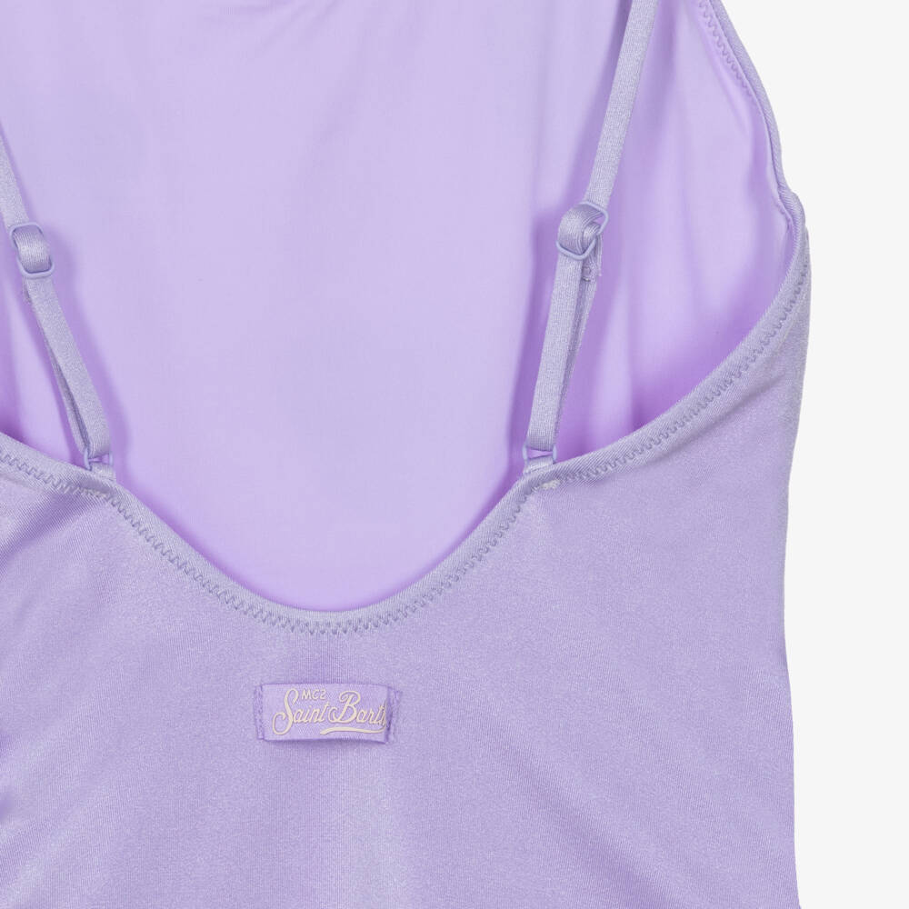 MC2 Saint Barth-مايوه لون بنفسجي ليلكي مزين بقلوب فضية لامعة للبنات | Childrensalon