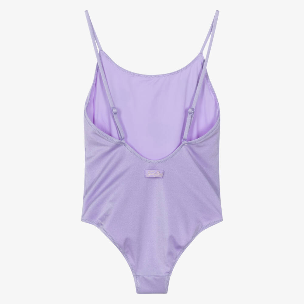 MC2 Saint Barth-Girls Lilac Purple Swimsuit with Glittery Silver Hearts | Childrensalon
