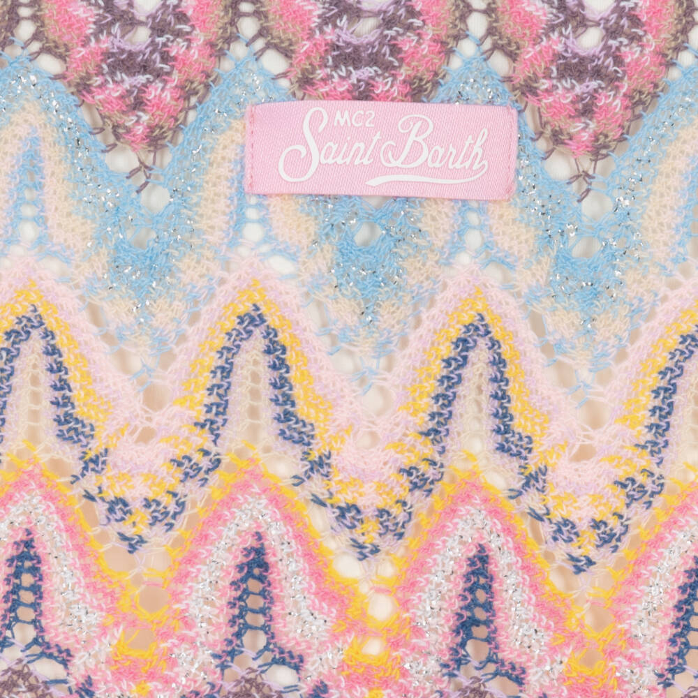 MC2 Saint Barth-Girls Pink & Blue Wave Pattern Lace Knit Bikini | Childrensalon