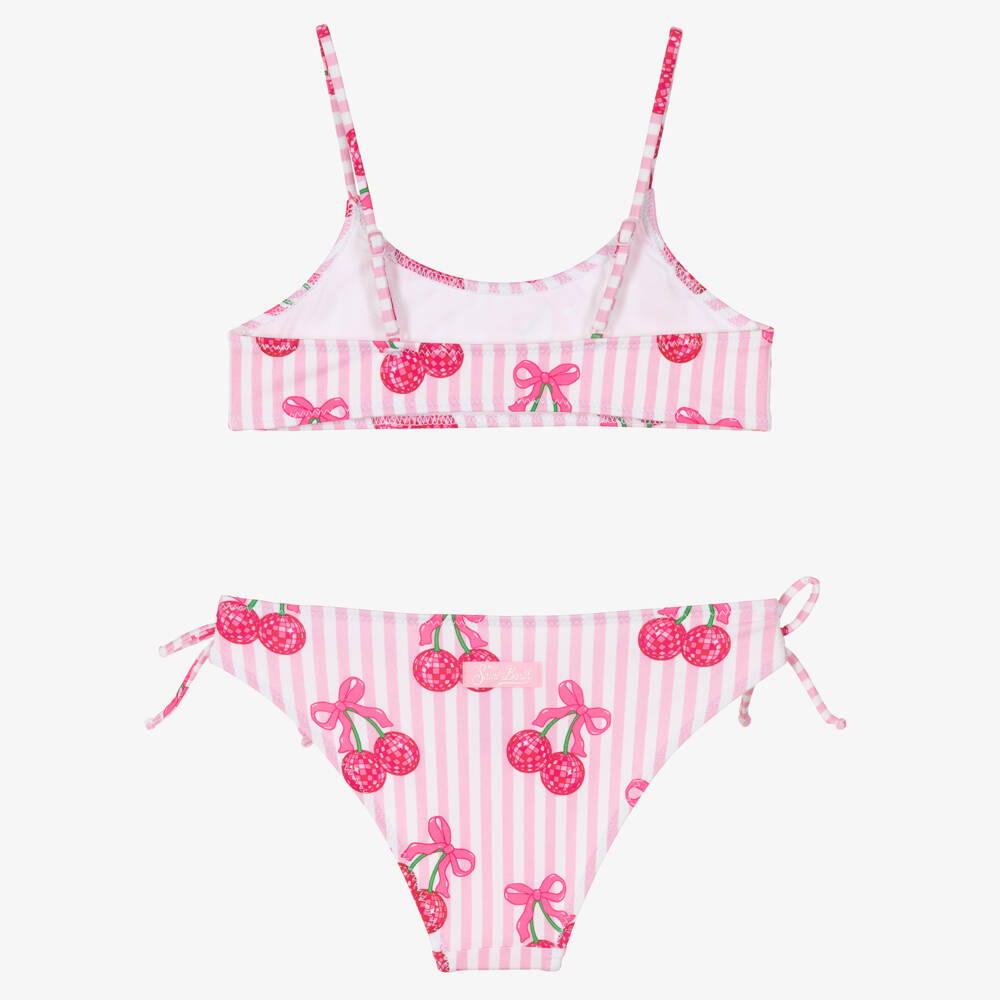 MC2 Saint Barth-Girls Pink Candy Stripe & Cherry Bikini | Childrensalon