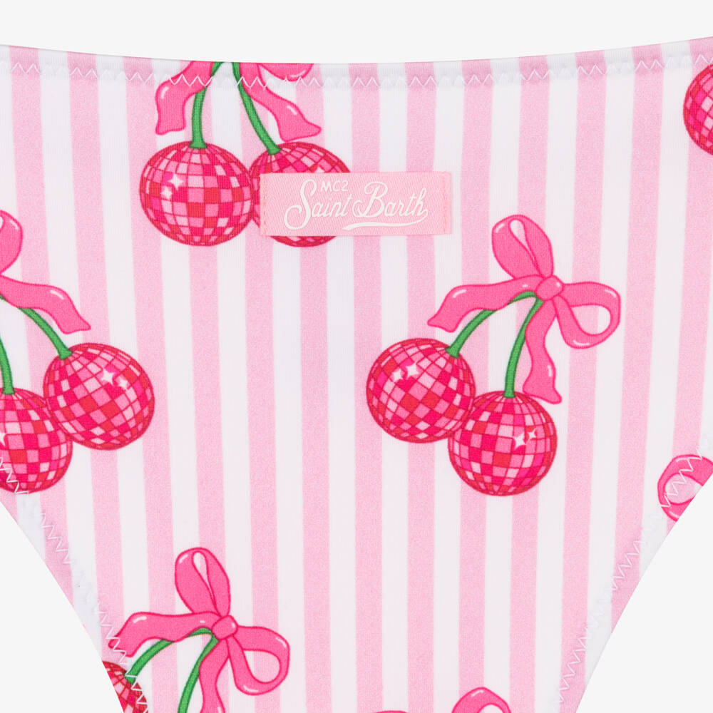 MC2 Saint Barth-Girls Pink Candy Stripe & Cherry Bikini | Childrensalon