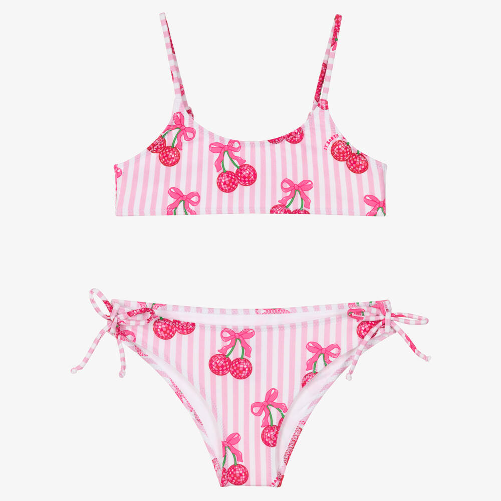 MC2 Saint Barth-Girls Pink Candy Stripe & Cherry Bikini | Childrensalon