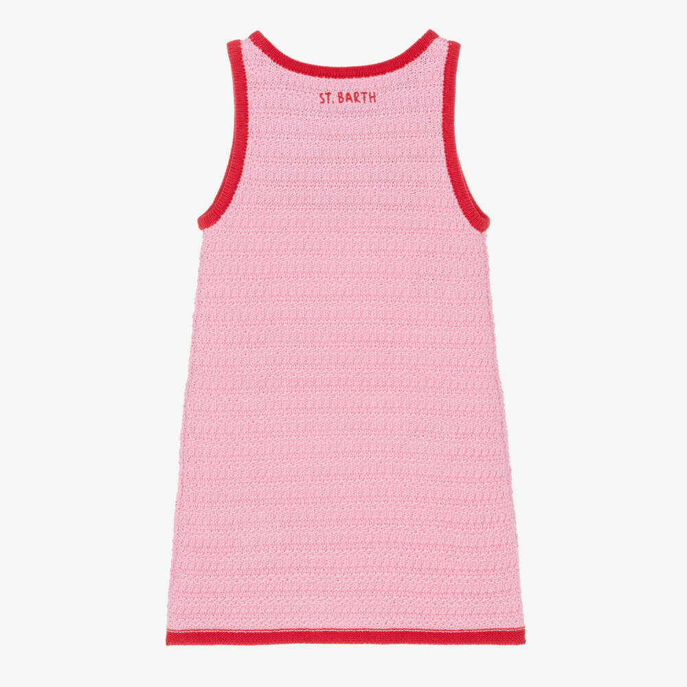 MC2 Saint Barth-Girls Pink Crochet Knit Beach Dress with Fruit Patches | Childrensalon