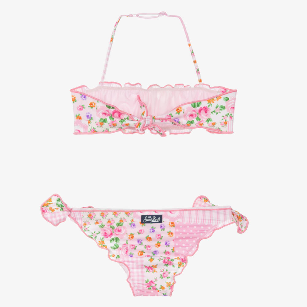 MC2 Saint Barth-Girls Pink Floral Patchwork Bikini  | Childrensalon