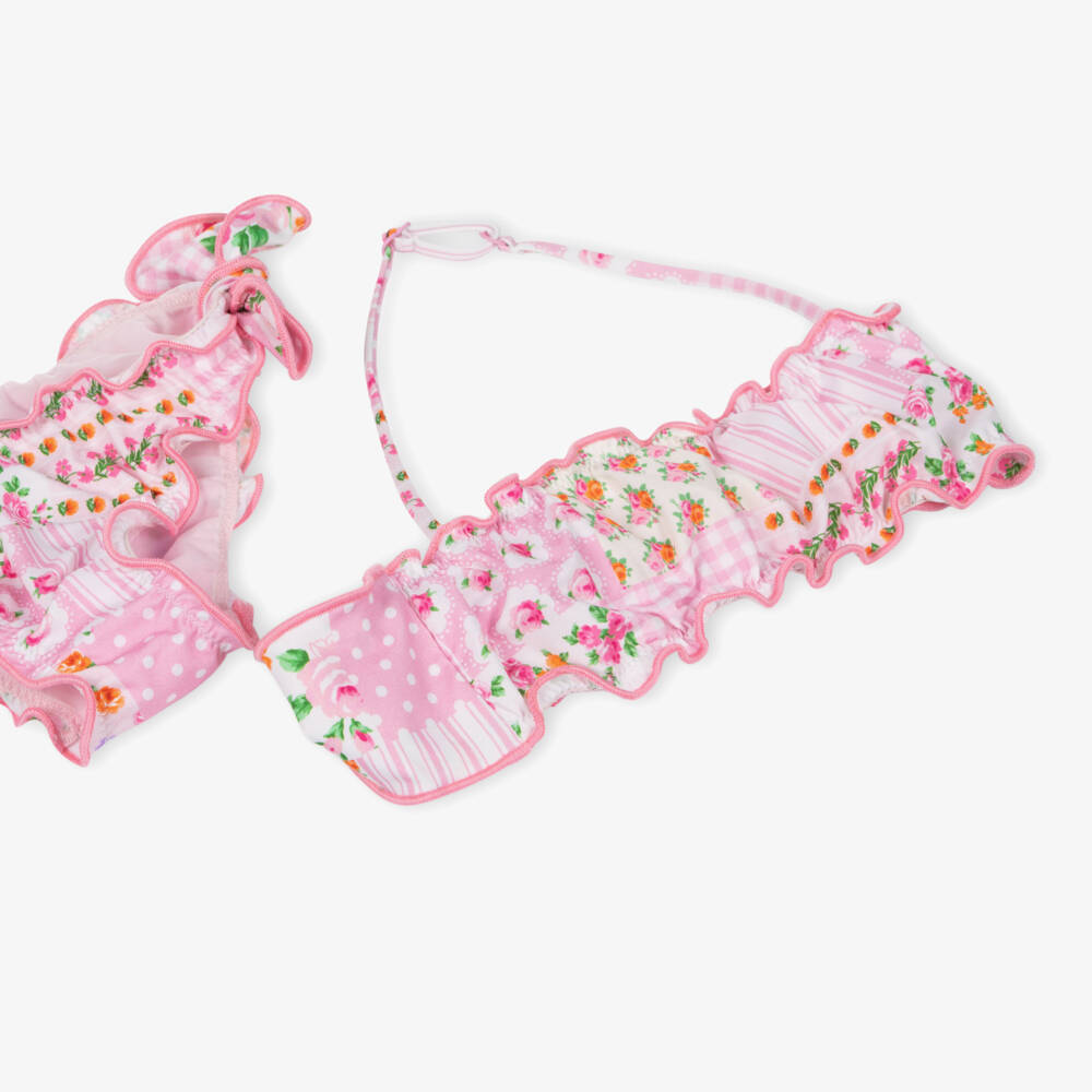 MC2 Saint Barth-Girls Pink Floral Patchwork Bikini  | Childrensalon