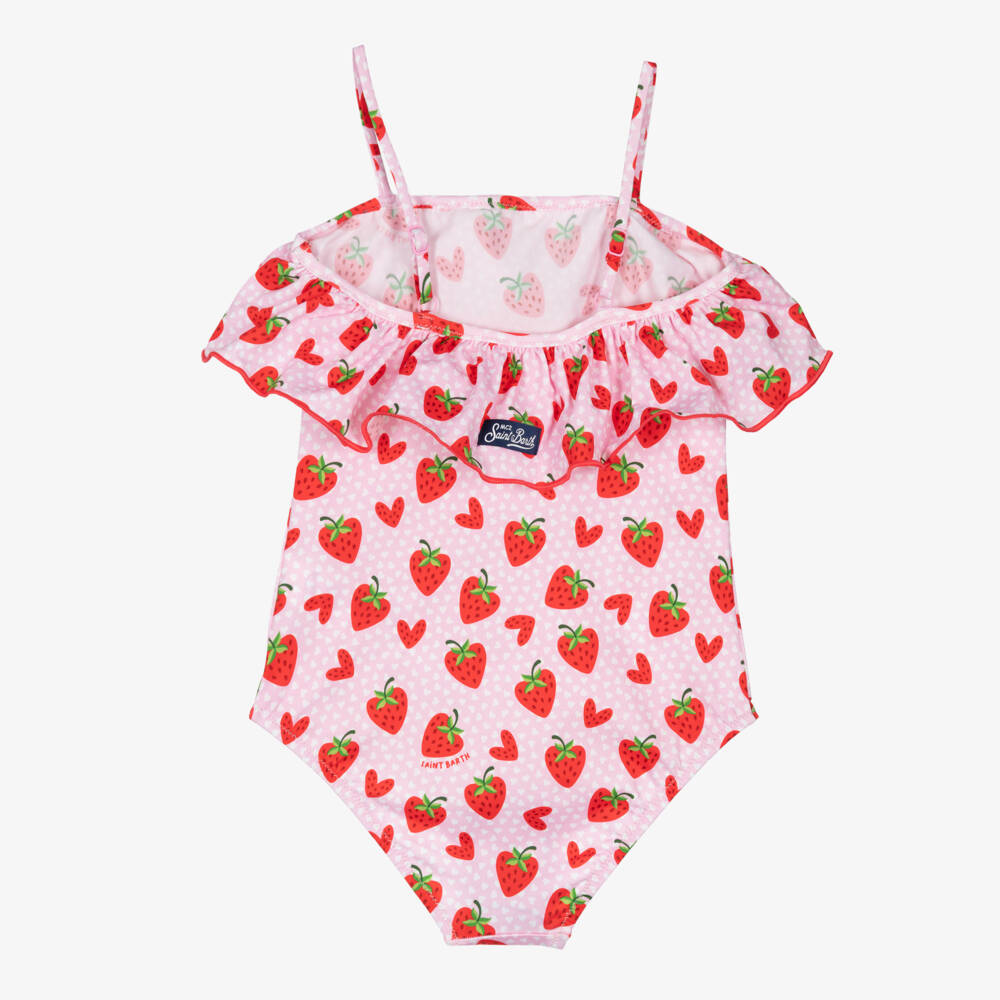 MC2 Saint Barth-Girls Pink & Red Strawberry Print Swimsuit | Childrensalon