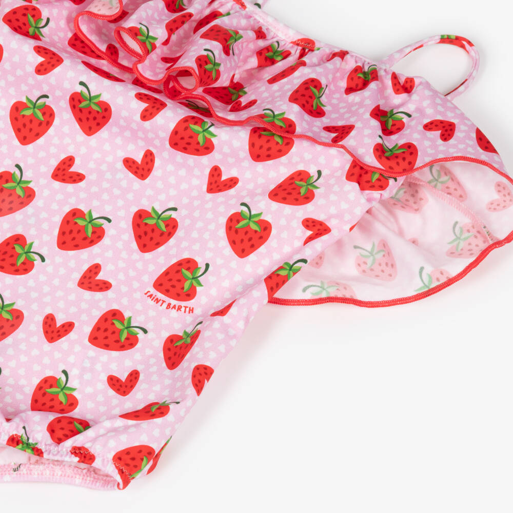 MC2 Saint Barth-Girls Pink & Red Strawberry Print Swimsuit | Childrensalon