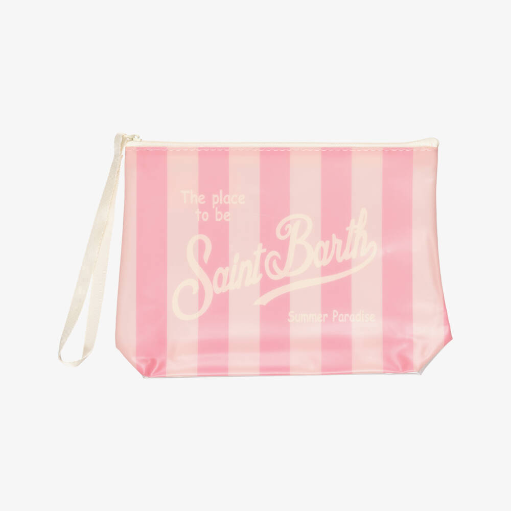 MC2 Saint Barth-Girls Pink Swimsuit with Purple Glitter Hearts | Childrensalon