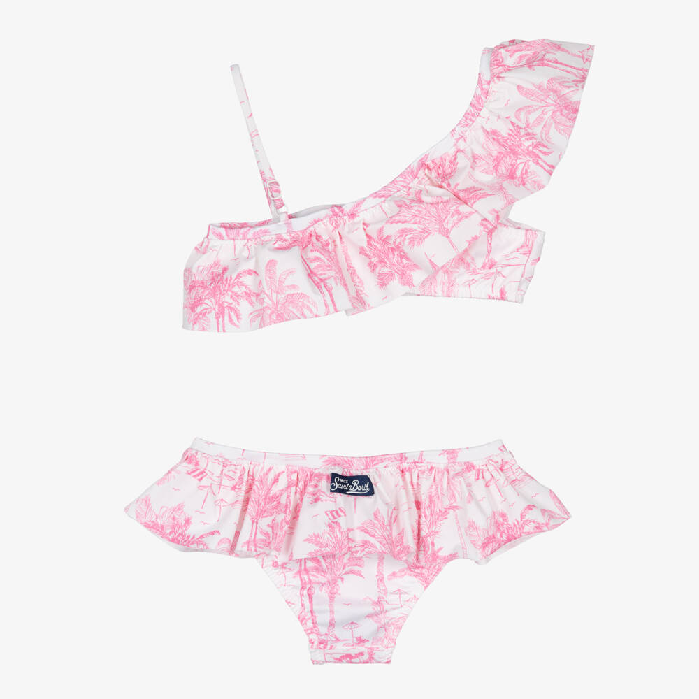 MC2 Saint Barth-بكيني بكتف واحد لون زهري وأبيض للبنات | Childrensalon