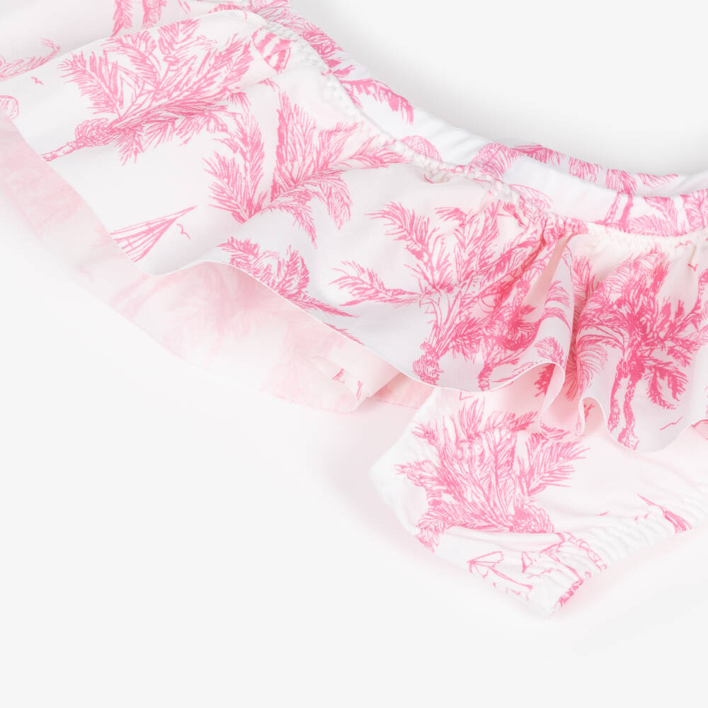 MC2 Saint Barth-بكيني بكتف واحد لون زهري وأبيض للبنات | Childrensalon